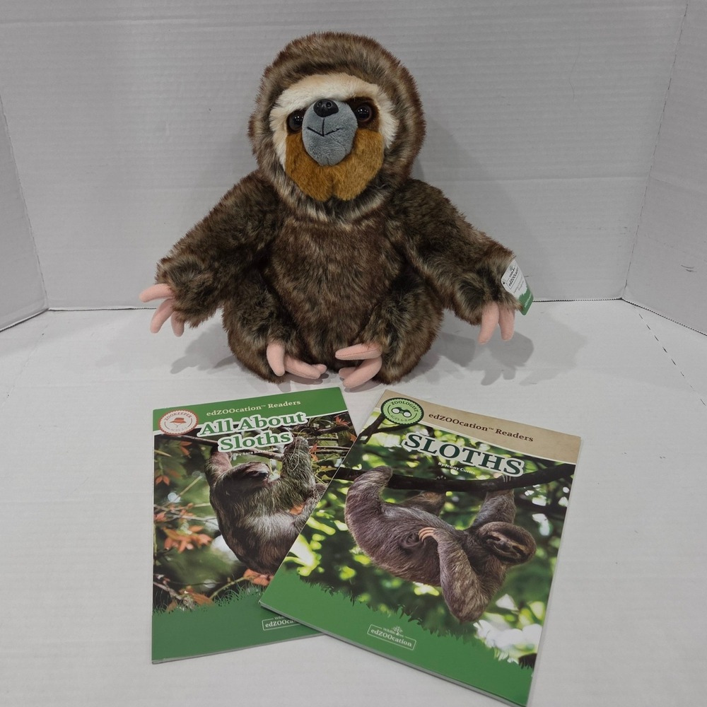 Wildlife Tree edZOOcation Sloth Plush with 2 Educational Sloth Readers Books